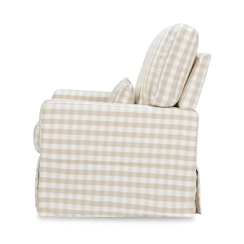 Namesake Crawford Pillowback Comfort Swivel Glider in Tan Gingham, Water Repellent & Stain Resistant, Greenguard Gold & CertiPUR-US Certified