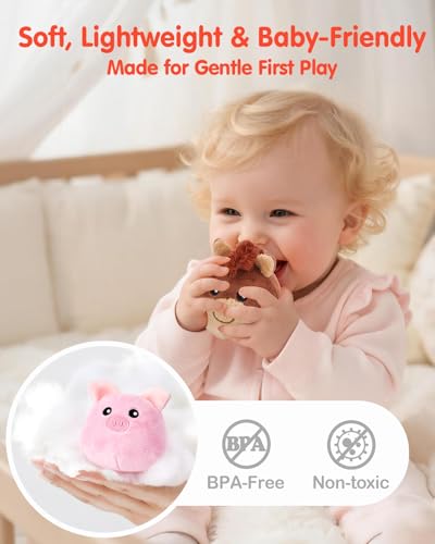 hahaland Baby Toys 6-12 Months - Surprise Barn Stuffed Farm Animals, Rattle, Crinkle, Mirror, Montessori Toys for 6 Month Old Sensory Balls 1-3, Baby Boy Gifts, Farm Plush Toys for Babies Travel Toy