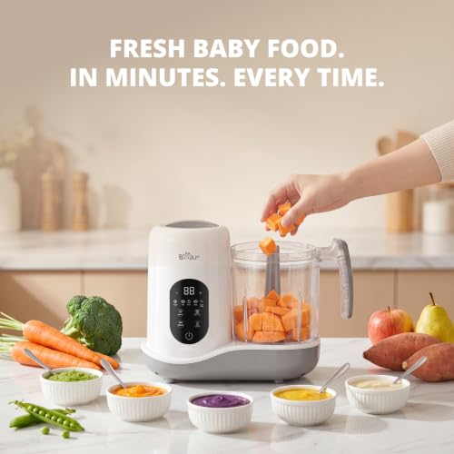 BEAR 2024 Baby Food Maker | One Step Baby Food Processor Steamer Puree Blender | Auto Cooking & Grinding |Infant Puree Maker with Self-Cleaning Function | Touch Screen Control, White