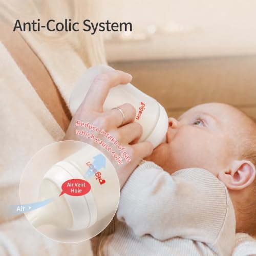Pigeon Silicone Coating (Glass Inside/Silicone Outside) Baby Bottle, Wide Neck, Streamlined Body, Natural Feel, Easy to Clean, Heat-Resistant, 5 Oz (Pack of 2), Includes 2 pcs SS Nipples (0m+)
