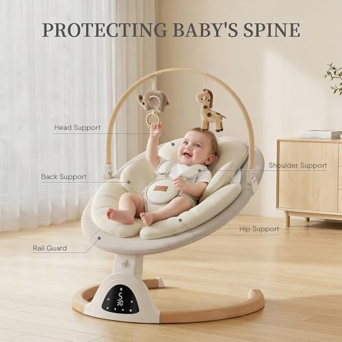 Baby Swings for Infants, TinyGlow Baby Swing, Electric Baby Swing with Remote Control, Portable Infant Swing for Indoor & Outdoor Use (Beige)