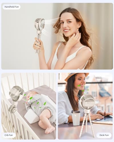 KIDEE Portable Stroller Fan, Mini Baby Fans Battery Operated, LED Display with 3 Speeds, Small Clip on Fan Desk Fans USB Rechargeable, Personal Handheld fans Fan for Travel Outdoor, Children Gifts