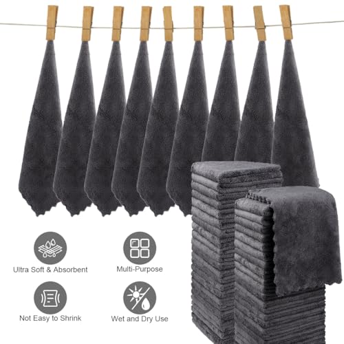 Orighty Washcloths 48 Pack, Ultra Soft Face Cloths 12 x 12 inch, Absorbent & Quick Drying Coral Velvet Washcloth Bulk, Multi-Purpose Face Cloth for Household, Cleansing and Sport (Grey)