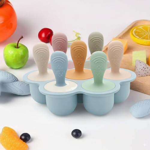 PandaEar Silicone Popsicle Molds for Toddlers, Mini Breastmilk & Fruit Juice Freezer Mold with Sticks, 7-Cavity Baby Ice Pop Maker, BPA Free & Easy to Clean