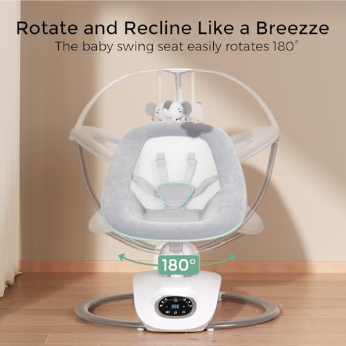 Momcozy CocoSway Electric Baby Swing for Infant, 180° Rotating Seat, 6 Parent-Like Sway Motions & 4 Speeds, Remote Control, Machine-Washable Cover, Grey