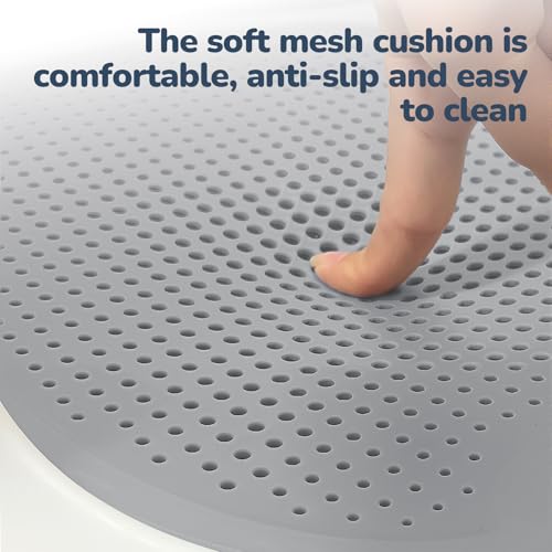 Baby Bath Seat for Babies 6 Months & Up - One-Handed Snap-On Armrest Baby Bath Chair | 4 Suction Cup Non-Slip Baby Bathtub Seat with Storage Bag | Ergonomic Infant Bath Seats for Baby Sitting Up Grey