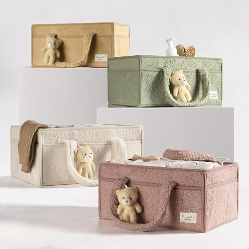 PeraBella Baby Diaper Caddy Organizer with Handle, Boy & Girl Shower Gift Basket, Portable Diaper Storage Basket Bin for Wipes, Newborn Baby Essentials Registry Search Must Haves, Car Caddy Organizer