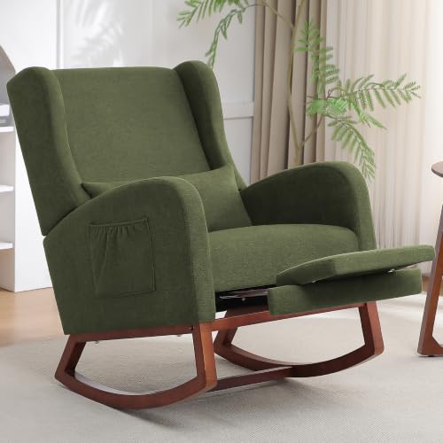 HCHAIRH Rocking Chair Nursery, Nursery Rocking Chairs with Foot Rest, Comfy Glider Rocker Nursing Chair with Back Pillow for Nursing, Living Room, Bedroom, Dark Green