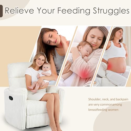 Chizzyseat Nursery Rocking Chairs Comfy High Back 360 Swivel Rocker Recliner with 2 Pillows Glider Recliner Nursery Chair for Adults Small Spaces Nursing Bedroom Living Room Beige