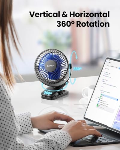 Gaiatop Portable Clip on Fan Battery Operated, Small Powerful 3 Speed Quiet 360° Rotate, USB Rechargeable Mini Personal Cooling Fan for Desk Table Home Office Stroller Camping Women Gifts Black Blue
