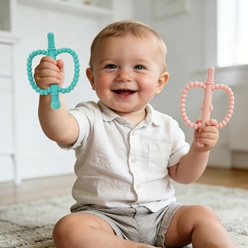 Fu Store Hollow Teether Tube 5 Pack Apple Shape Chew Straw Sensory Toy for Infant Toddlers Silicone Tubes Teething Toys for Babies 0-6 0-12 0-36 Months Gifts Teething Relief Soothing Gums