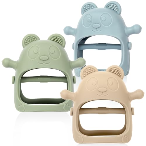 Eascrozn Baby Teething Toys for Infants 3+ Months Set of 3, Easy to Hold Silicone Teething Mitten with Soft Textures for Sensory Exploration and Teething Pain Relief, Baby Chew Toys for Sucking Needs