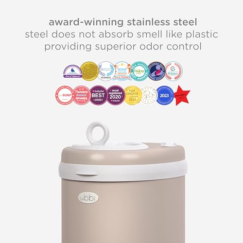 Ubbi Stainless Steel Diaper Pail, No Special Bags, Odor-Locking, Taupe
