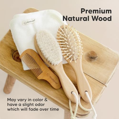 Wooden Baby Hair Brush Set for Newborns, Toddler Comb (Walnut, Regular)