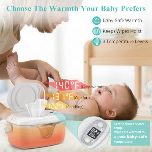 IGERI Portable Baby Wipe Warmer - Cordless Rechargeable Wet Wipes Dispenser for Travel Battery Operated with Nightlight Temperature Control for On the Go