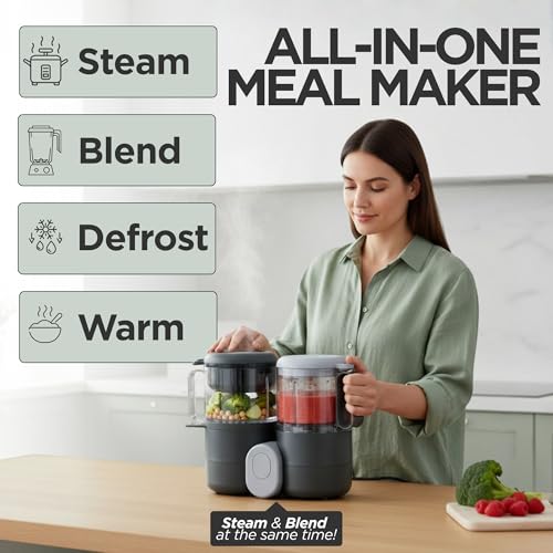 Baby Food Maker Steamer and Blender, 4 in 1 Multifunction Baby Food Processor and Steamer with Blender, Defrosting & Reheating, Use as Puree Maker and Grinder Machine for Feeding Set Essentials, 68 oz