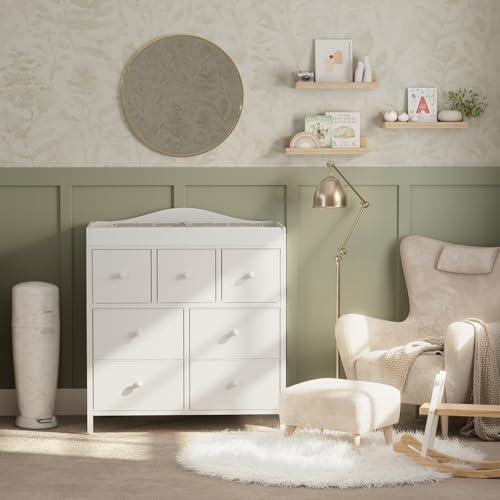 BOLUO Changing Table Dresser with Storage, Baby Dresser with Changing Table Top Diaper Changing Station with 7 Fabric Drawers for Nursery Modern