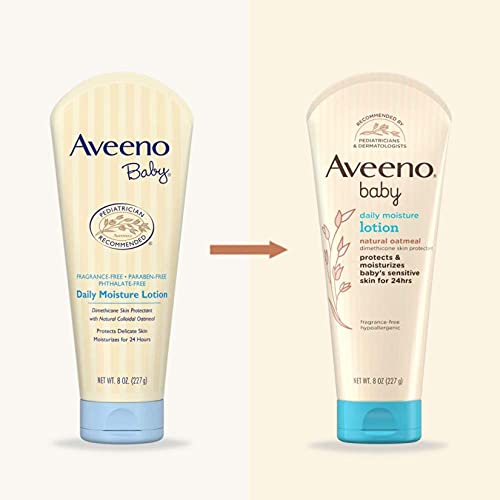 Aveeno Baby Daily Moisture Lotion for Delicate Skin with Natural Colloidal Oatmeal & Dimethicone, Hypoallergenic Moisturizing Baby Lotion, Fragrance-, Phthalate- & Paraben-Free, 8 fl. oz