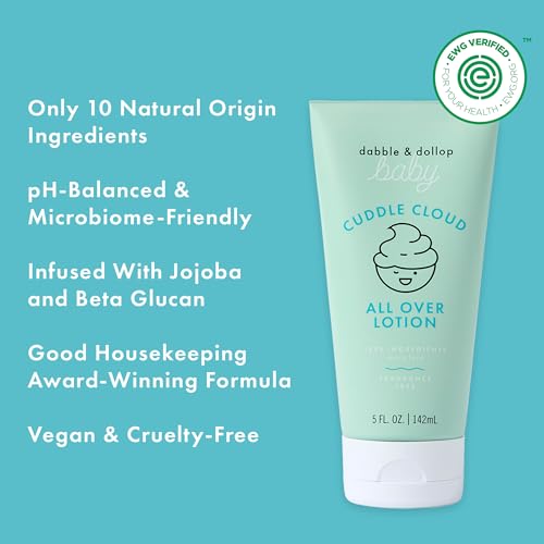 Dabble & Dollop Baby All Over Lotion - Fragrance-Free Baby Moisturizer for Sensitive Skin, Lightweight Hydrating Baby Cream for Newborns & Eczema-Prone Skin (5 fl oz, Pack of 2)