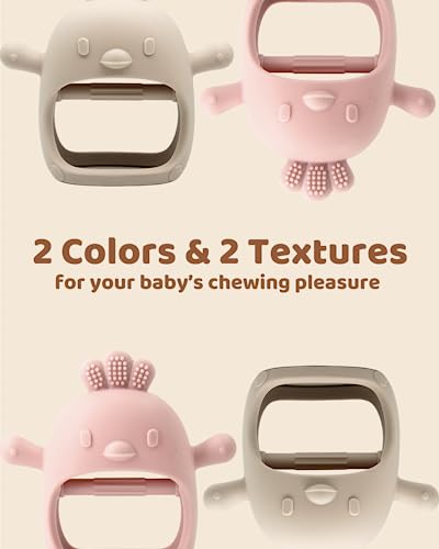 ChooKaChoo 2 Pack Baby Teething Toy Silicone Teething Mitten for Babies Over 3 Months Anti Dropping Wrist Hand Teethers Baby Chew Toys for Sucking Needs, BPA Free