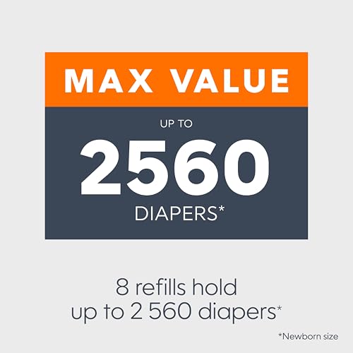 Diaper Genie Essentials Round Refill 8-Pack | Holds Up to 2560 Newborn Diapers | Features Unscented Continuous Film | Compatible with Diaper Genie Complete and Expressions Pails,8 Count (Pack of 1)