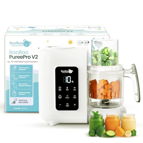 BooBoo Baby PuréePro V2 5-in-1 Baby Food Maker - Multifunctional Puree Blender, Auto Cooking & Grinder Chopper - Baby Food Processor with Steamer, Bottle Warmer, Sterilizer & Self Cleaning Operation