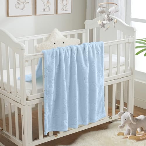 BORITAR Fleece Baby Blanket with 3D Elephant Design for Boys Girls, Ultra Soft Cozy Receiving Blanket for Newborn Infant Toddler, Fluffy Blanket for Crib, Stroller (30x40 Inches, Light Blue)