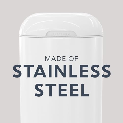 Diaper Genie Platinum Pail (Lily White) is Made in Durable Stainless Steel and Includes 1 Easy Roll Refill with 18 Bags That can Last up to 5 Months.