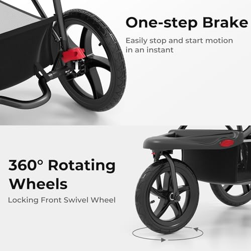 INFANS Jogging Stroller, Foldable Jogger with Air-Filled Tires Shock Absorbing Suspension Adjustable Backrest, Baby Running Strollers