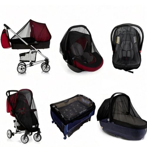 Baby Stroller Mosquito Net (2 Pack) - Durable Mesh Protection for Bassinets, Cradles, Playards, Pack N Plays & Portable Mini Cribs | Breathable Universal Fit Insect Barrier (Black)