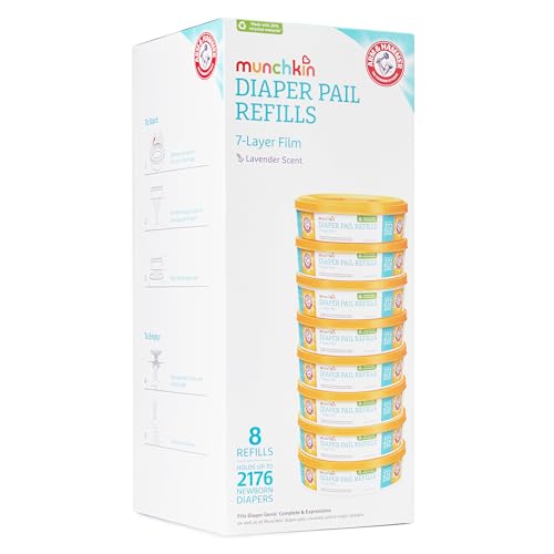 Munchkin® Arm and Hammer Diaper Pail Refills, 8 Pack, Lavender Scented, Holds 2176 Newborn Diapers