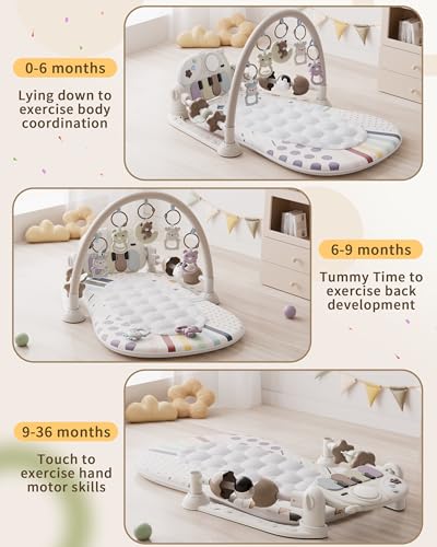 STACTCUTE Baby Play Mat Baby Toys,Baby Gym Tummy Time Play Piano Activity Mat with 5 Infant Sensory Toys,Music & Light Infant Newborn Gifts for Babies Toddlers 0-3 6-9 11 12 Months.