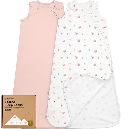 2-Pack Organic Baby Sleep Sacks, 100% Cotton - Soft & Breathable 0.5TOG Baby Wearable Blanket, Toddler Sleeping Sack 6-18 Months, Easy to Wear Swaddles for Newborns, Infants (Butterflies, M)