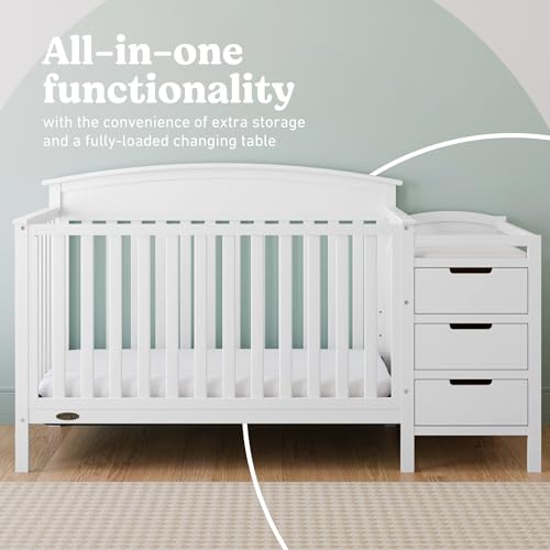 Graco Benton 4-in-1 Convertible Crib and Changer – GREENGUARD Gold Certified, Crib & Changing-Table Combo, Water-Resistant Changing Pad, Converts to Toddler Bed, Daybed and Full-Size Bed (White)