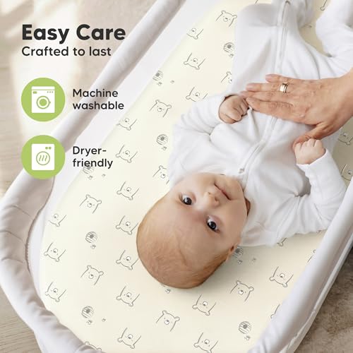 2pk Organic Baby Bassinet Sheets Boys, Girls, Fitted Sheet (Bumble Bear)