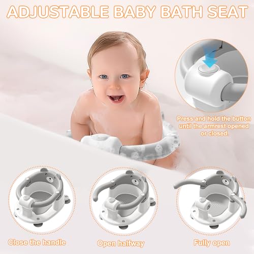 Baby Bath Seat for Babies 5-10 Months, Non-Slip Toddler Bath Seats for Babies Sitting Up, Safe Infant & Newborn Bathtub Chair with 4 Suction Cups & Soft Cushion for Shower,Gray