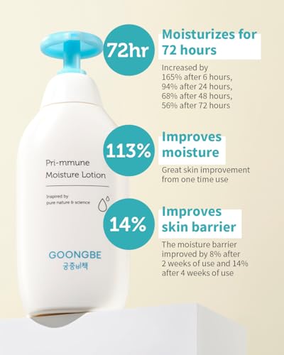 GOONGBE Pri-mmune Moisture Lotion - Korean Baby Body Moisturizer - Hypoallergenic Moisturizing & Calming Daily Skincare for Dry Skin - Fast Absorbing, Naturally Derived Non-Greasy Lotion, 11.8 oz.