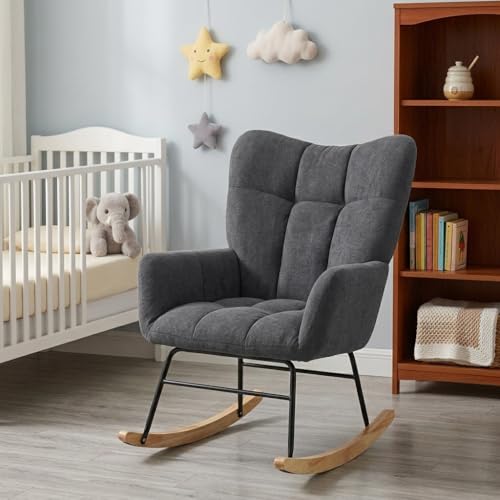 Skandiquip Nursery Rocking Chair, Rocking Chairs for Nursery, Baby Rocker Chair, Glider Rocker, Anti-Tip Safety Design, 440 Lb Weight Capacity, Cotton Fabric Cover, Grey
