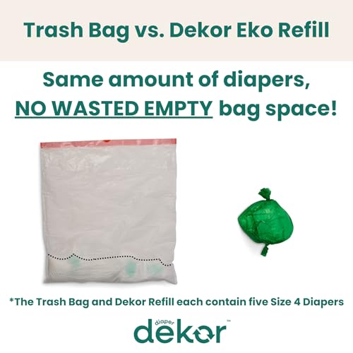 Diaper Dekor CLASSIC Diaper Pail Refills | 4 Count Unscented | Exclusive End-of-Liner Marking | Thick Quick & Easy to Replace | Most Economical Refill System | for Original and Eko Style Pails