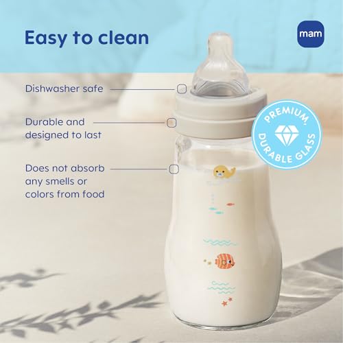 MAM 6oz Pure Glass Feel Good Anti-Colic 0+ Months Baby Bottle, 3 Pack, Girl