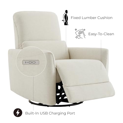 CHITA Power Recliner Chair Swivel Glider, FSC Certified Upholstered Living Room Nursery Reclining Sofa Chair with Lumbar Support, Linen