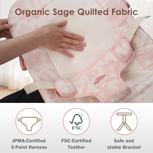 Tiny Marvels Baby Bouncer, Portable Infant Bouncer Seat with Soothing Music & 3-Point Harness, Foldable and Lightweight for Newborn to Toddler 0-12 Months, Under 20 lbs