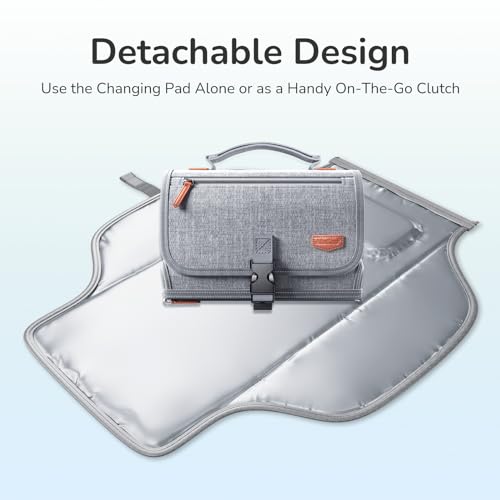 Alatino Portable Diaper Changing Pad for Baby, Detachable Travel Changing Pad with Baby Wipes Pocket, Gifts for Baby Shower, Newborn Girls and Boys (Grey)