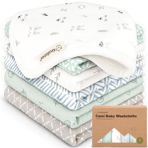 6-Pack Cotton Baby Washcloths for Newborn - Organic Cotton Muslin Soft Wash Cloths for Babies, Infant, Kids, Toddler Towels for Boy, Girl, Super Absorbent Face Cloths, Scratch-Free Baby Rags (Nordic)