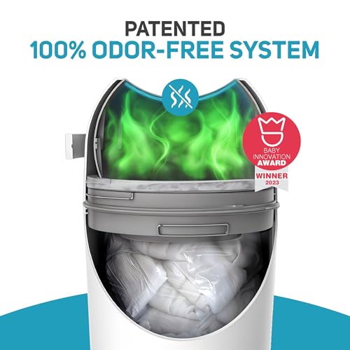 L.A. BABY Magic Diaper Pail - Patented 100% Odor-Free System with Child-Safe Lock - Award-Winning Design - No Refills Required - Works with Regular Trash Bags - White