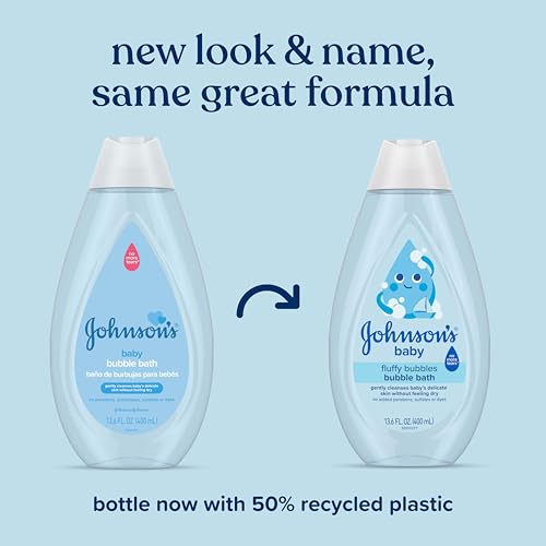 Johnson's Baby Fluffy Bubbles Bubble Bath, No More Tears, Gently Cleanses Delicate Skin Without Feeling Dry, Hypoallergenic, No Added Parabens, Sulfates & Dyes, 13.6 fl. oz