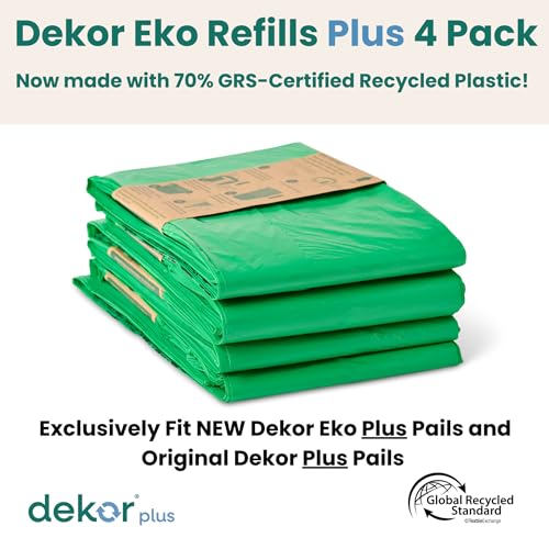 Diaper Dekor Plus Diaper Pail Refills | 4 Count Unscented | Exclusive End-of-Liner Marking | Thick, Quick & Easy to Replace | Most Economical Refill System | for Original and Eko Style Pails