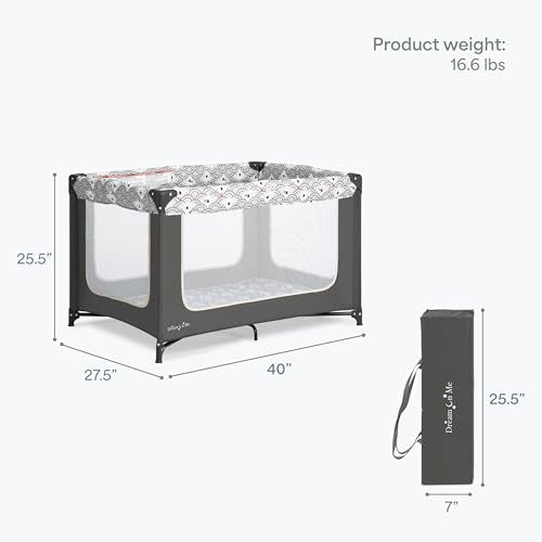 Dream On Me Zodiak Baby Playard, Breathable Mesh Sides, Soft Comfortable Mattress, Quick & Easy to Fold with Travel Carry Bag, Compact Space Saving Design - Gray