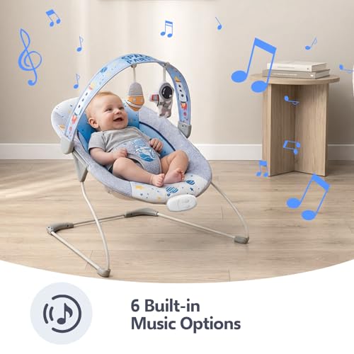 Baby Bouncer, Portable Baby Bouncer with Music Foldable Indoor & Outdoor Use for Baby 0-6 Months 6-20 lbs,Blue