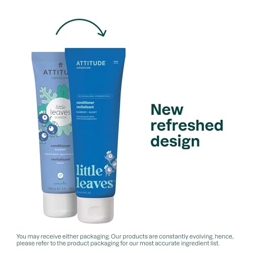 ATTITUDE Kids Conditioner, Gentle Detangling Conditioner, Moisturizing & Softening for Tangles & Knots, Plant-Based, Vegan, Blueberry Scent, 8 Fl Oz